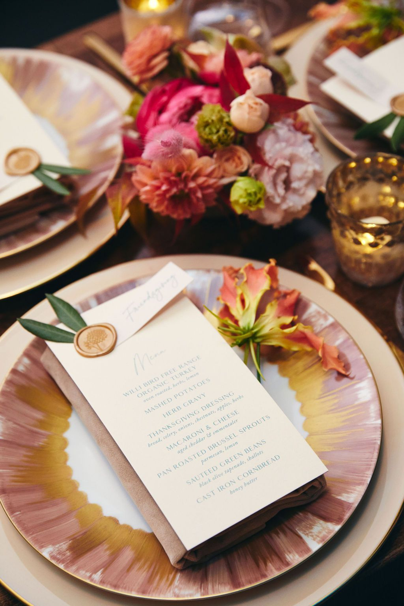 food and wine pairing menu with a table decoration